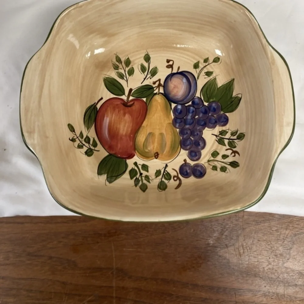 Vtg Home Trends Elegant Cream Fruit Motif Square Bowl